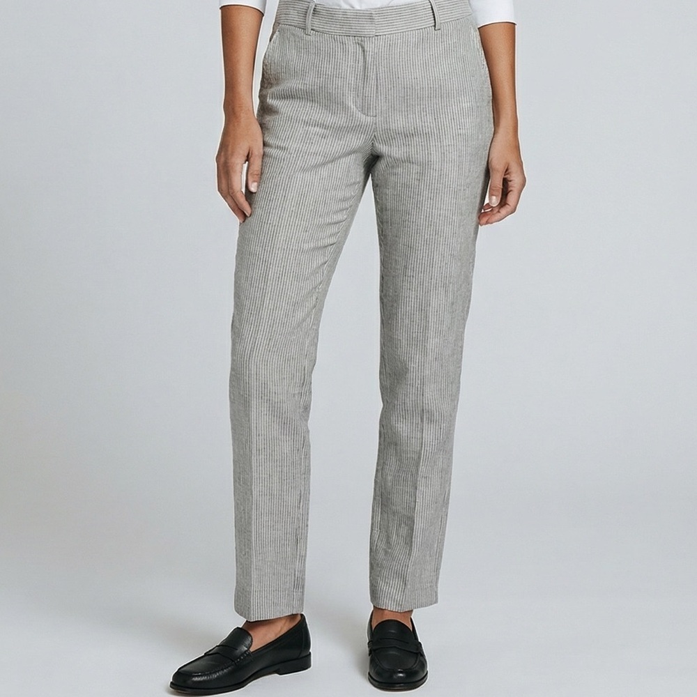 Banana Republic Linen Grey Stripe Martin Fit Trouser pant chic coastal Old Money
